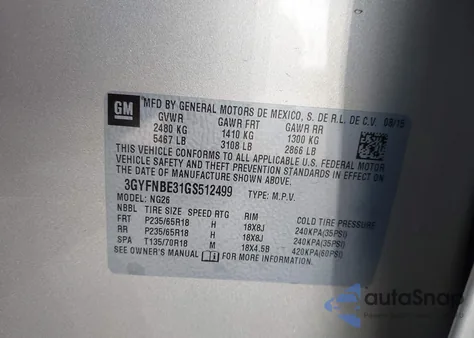 2016 Cadillac Srx Luxury Collection from USA, damaged, VIN 3GYFNBE31GS512499